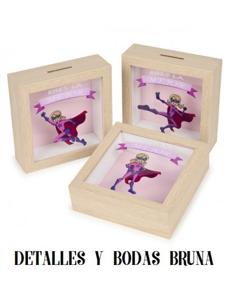 Hucha madera heroe niña