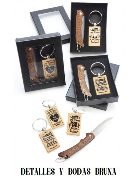 Navaja y Llavero con Mensaje en Caja