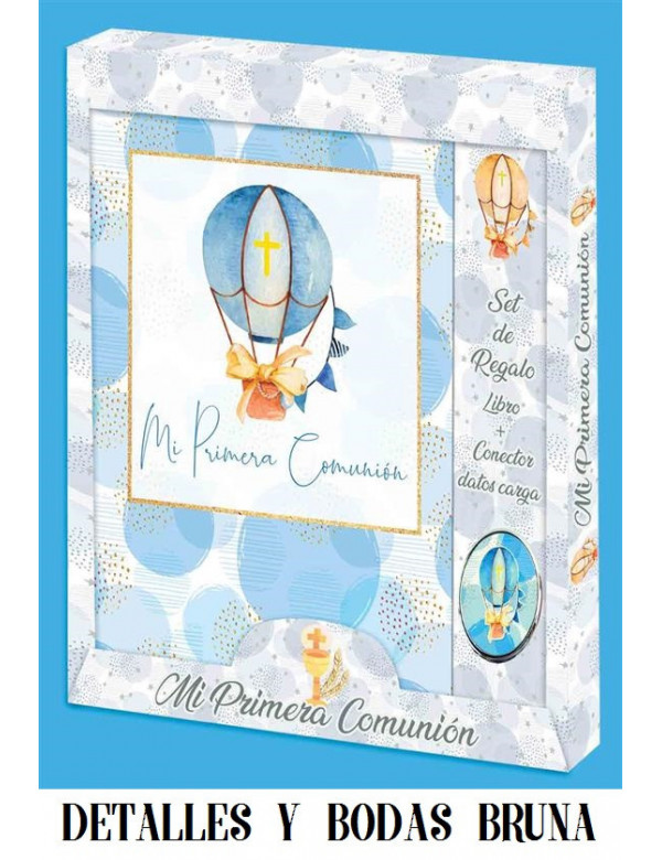 Libro de firmas comunion globo celeste y conector datos de carga