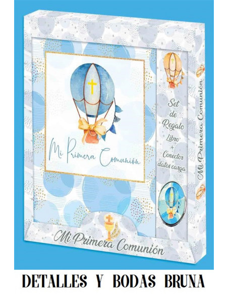 Libro de firmas comunion globo celeste y conector datos de carga