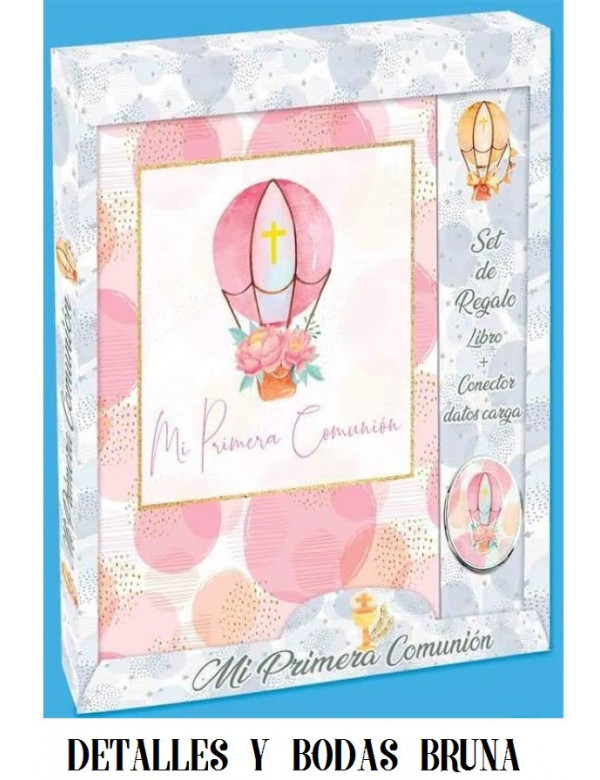 Libro de firmas comunion globo rosa y conector datos de carga
