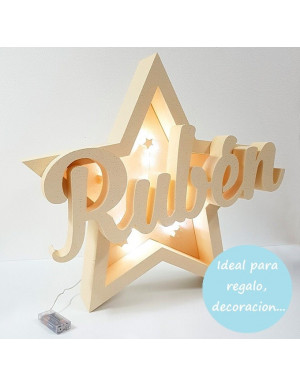 Nombre de Corcho con Luz Estrella Beige
