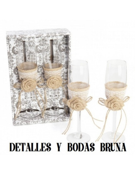 Copas de Brindis Rústicas Flor para Boda
