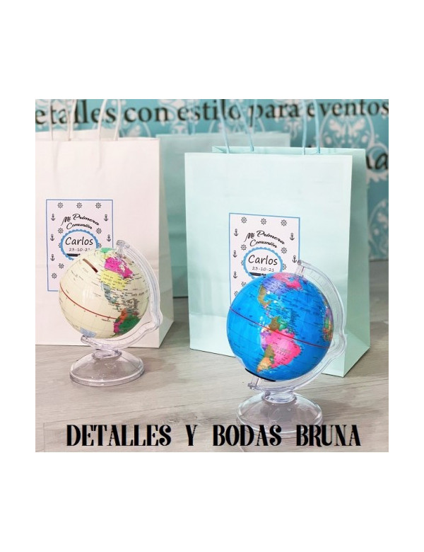 Hucha Bola del Mundo con Bolsa personalizada