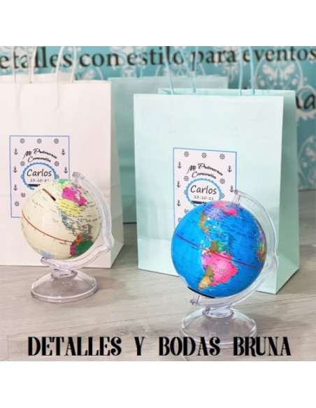 Hucha Bola del Mundo con Bolsa personalizada