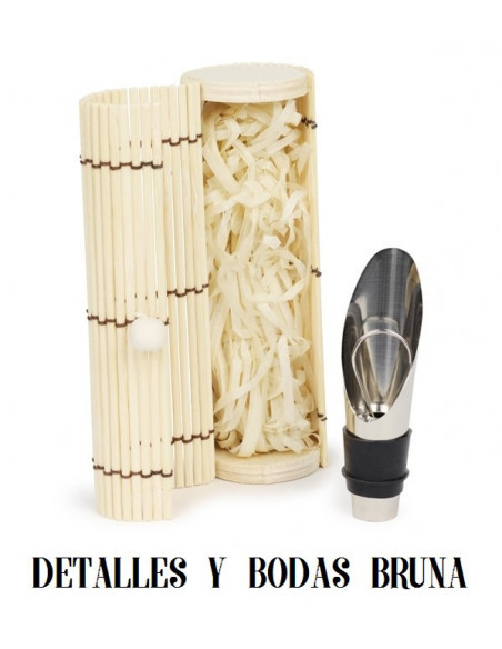 Tapon vino antigoteo en caja de bambu