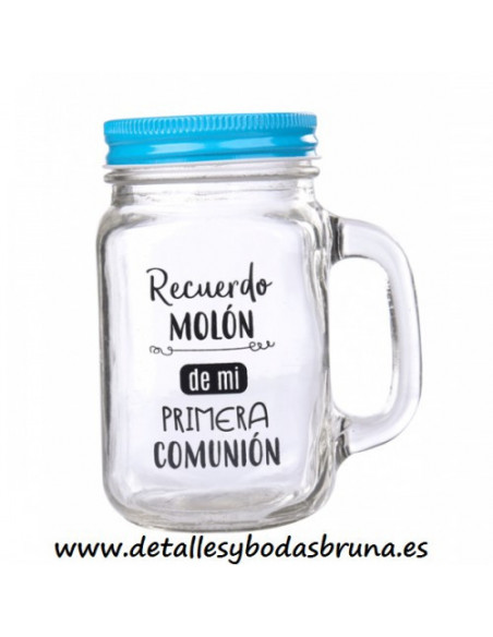Jarra para Comunión con Mensaje "Recuerdo Molón de Mi Primera Comunión" Tapa Azul
