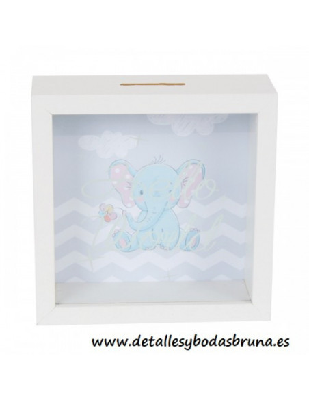 Hucha de Madera Elefante Bautizo Baby Shower