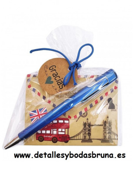 Libreta Londres con Boli Azul en Bolsa con Tarjeta Kraft