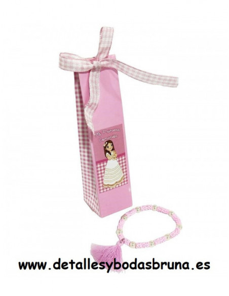 Cajita Cuadros Vichy con Pulsera Rosa