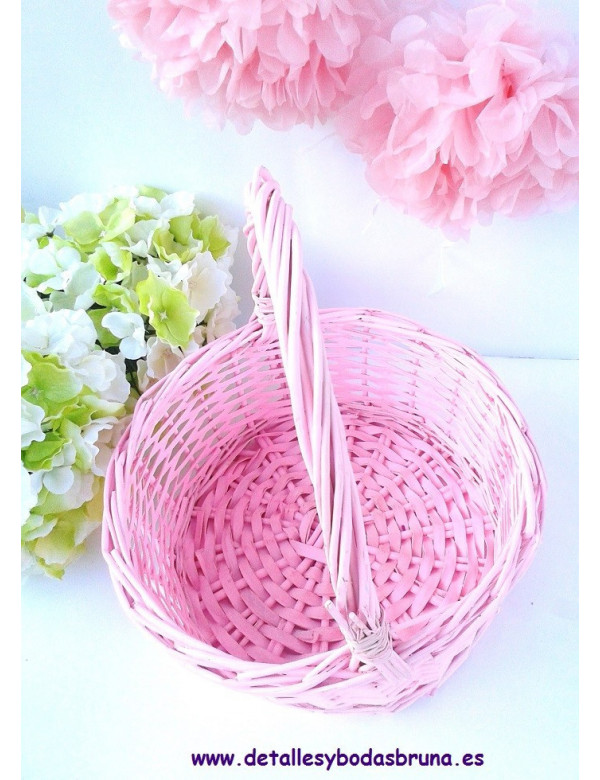 Cesta de Mimbre Redonda Rosa
