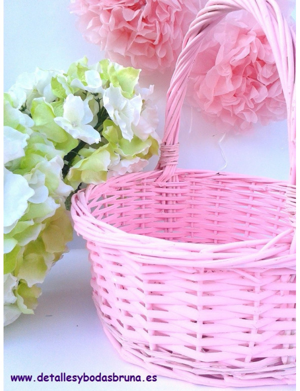 Cesta de Mimbre Redonda Rosa