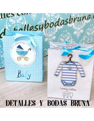 Bolsa para Bautizo Azul con asa de lazo