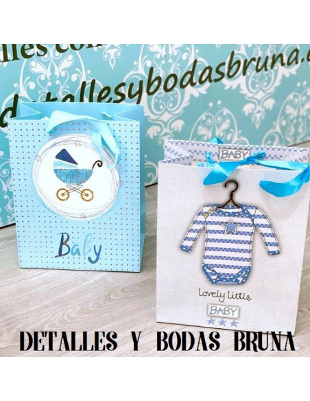 Bolsa para Bautizo Azul con asa de lazo