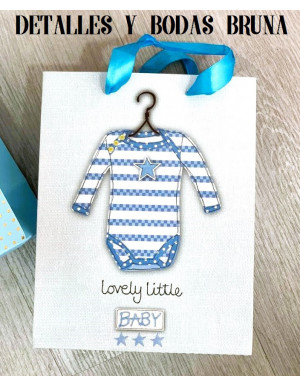 Bolsa para Bautizo Azul con asa de lazo 2