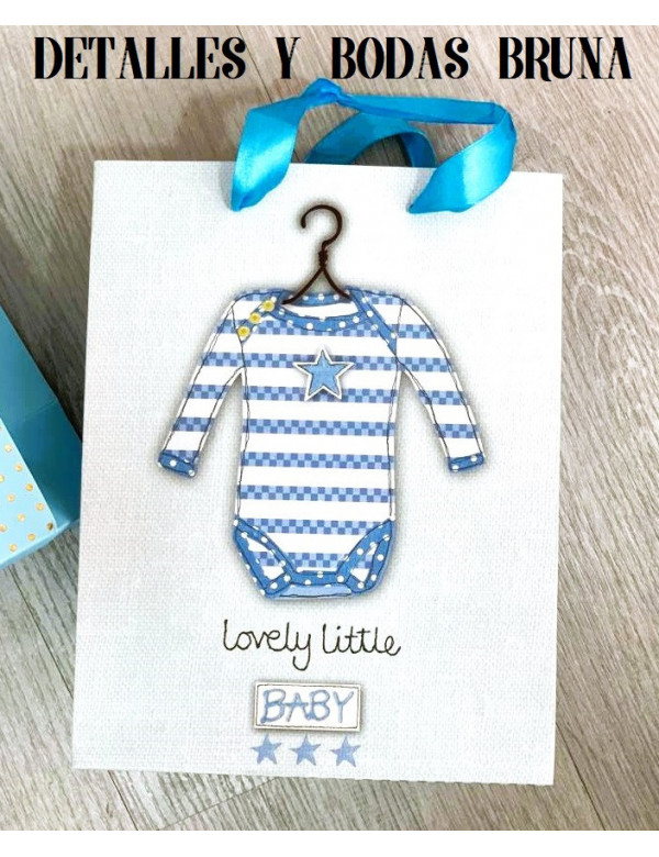 Bolsa para Bautizo Azul con asa de lazo