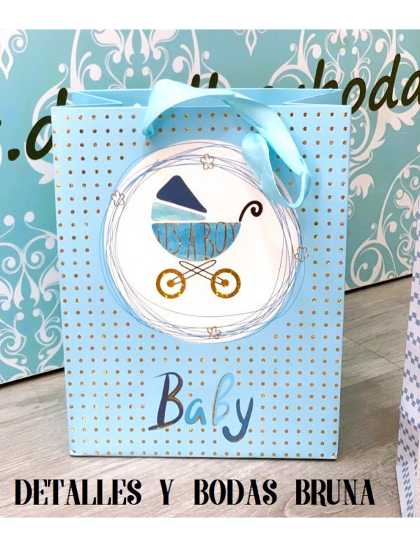Bolsa para Bautizo Azul con asa de lazo
