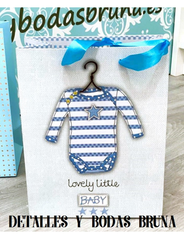 Bolsa para Bautizo Azul con asa de lazo