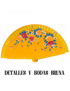 Abanico de Madera Flores Peonias Pintado a dos Caras 2