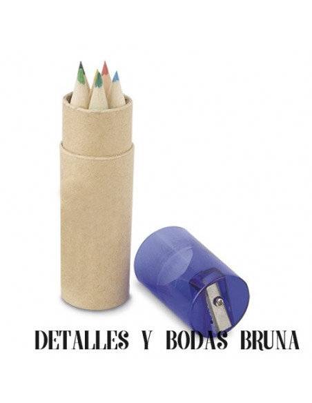 Lápices de Colores en Caja Redonda Azul con Sacapuntas