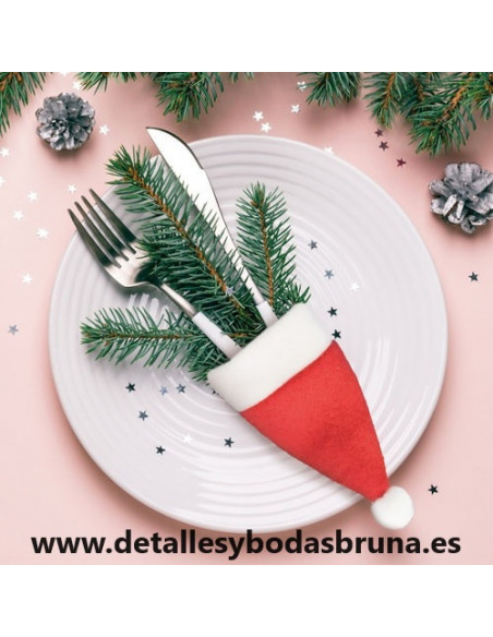 mini gorro de navidad para cubiertos