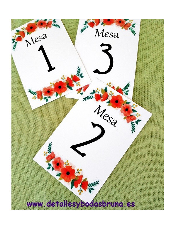 Numeros de Mesa Amapolas