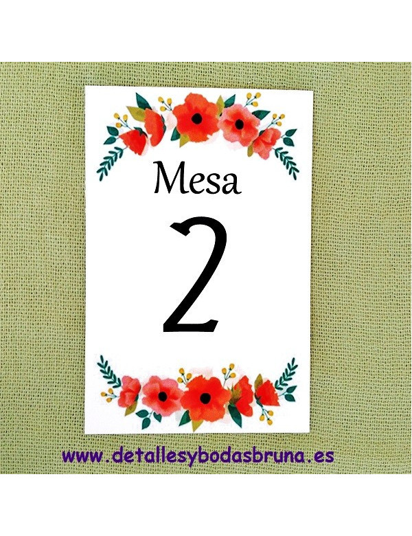 Numeros de Mesa Amapolas