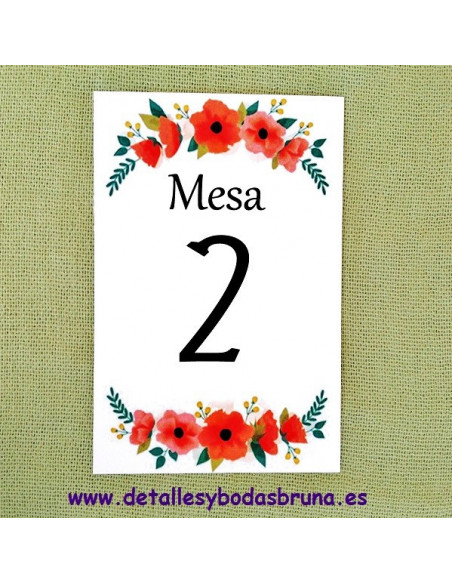 Numeros de Mesa Amapolas