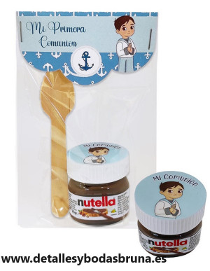 Mini Nutella con Cuchara para Comunion Niño Marinero
