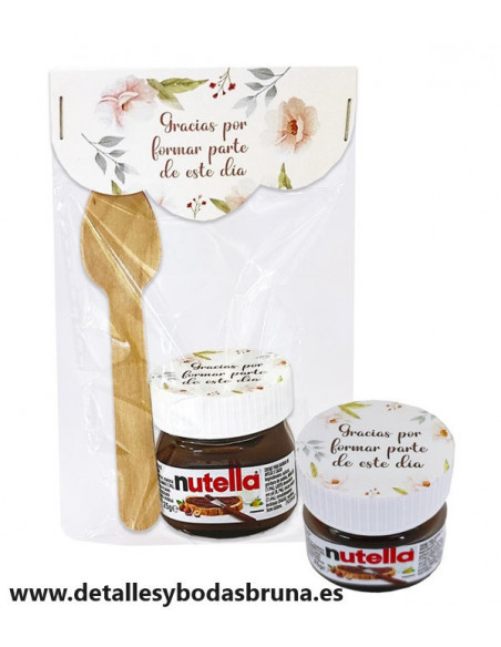Mini Nutella con Cuchara para Boda y Comunión Hojas y Flores