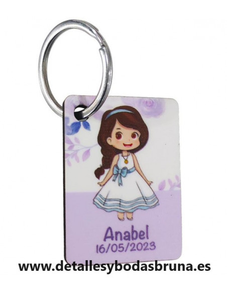 Llavero Personalizado para Comunión Niña Lila
