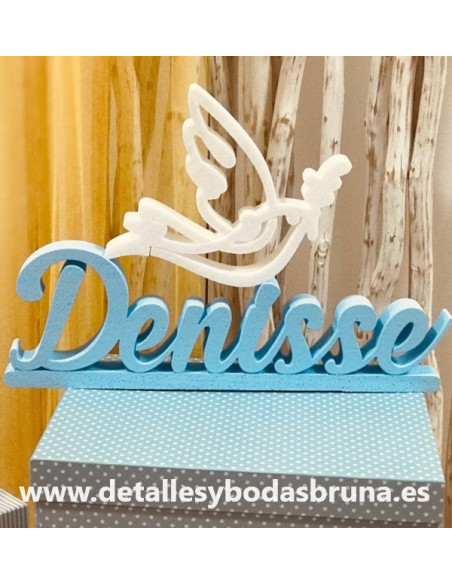 Nombre en Corcho Azul y Paloma Blanca