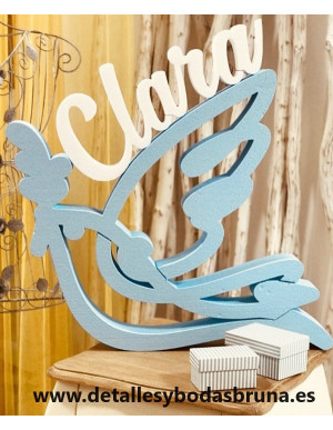 Nombre en Corcho Blanco y Paloma Celeste