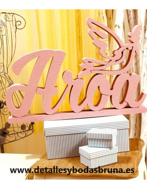 Letras de Corcho con Paloma Rosa para Comunión