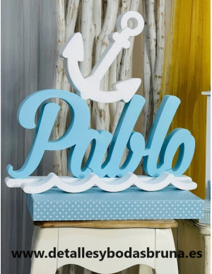 Nombre de Corcho Comunión Marinero y Figura Ancla