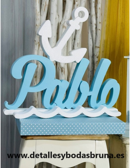 Nombre de Corcho Comunión Marinero y Figura Ancla