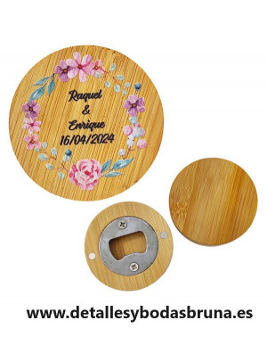 Abrebotellas Bambú Eco Floral Personalizado