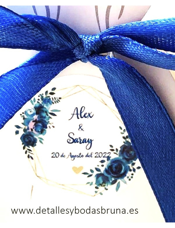 Etiqueta Adhesiva Personalizada Boda Flores Azul