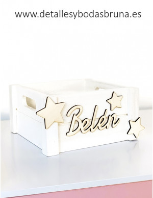 Caja de Madera Blanca Personalizada con Nombre Estrellas
