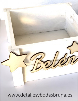 Caja de Madera Blanca Personalizada con Nombre Estrellas 2