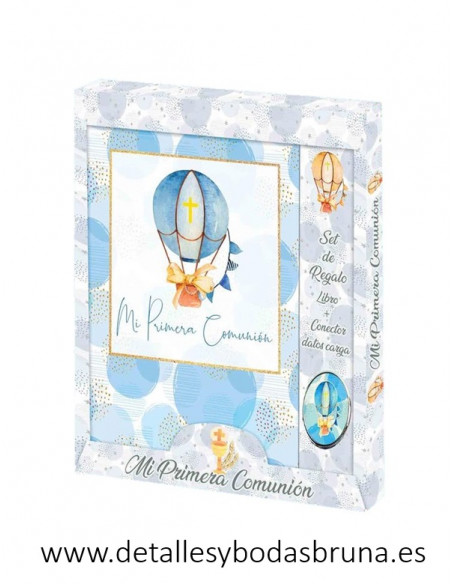 Libro de firmas comunion globo celeste y conector datos de carga