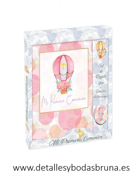 Libro de firmas comunion globo rosa y conector datos de carga