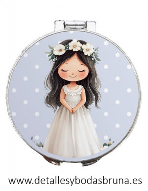 Espejo de Comunión Niña Morena Lunares