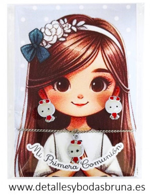 Conjunto Collar y Pendientes Comunión Hello Kitty