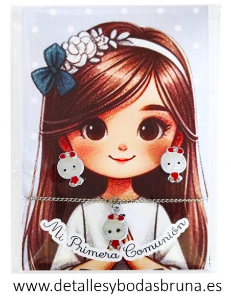 Conjunto Collar y Pendientes Comunión Hello Kitty