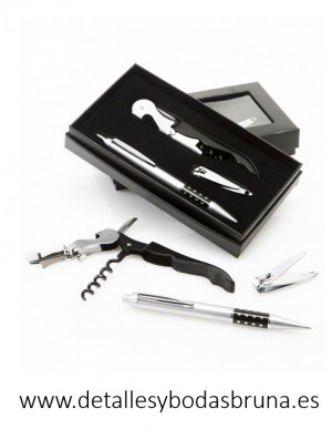 Bolígrafo + Abridor sacacorchos y cortauñas