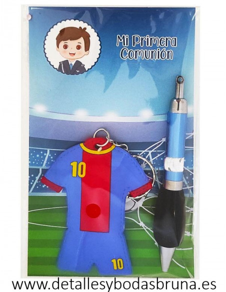 Llavero Fútbol y Boli Barcelona para Comunión
