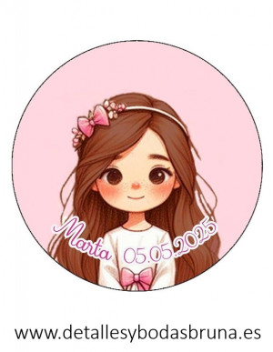 Etiquetas Adhesivas para Comunión Niña Rosa