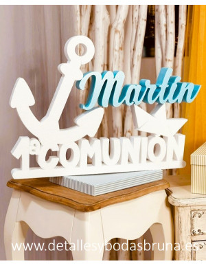 Nombre de Corcho Comunión Marinera Ancla Velero