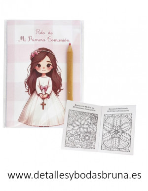 Libreta Comunión para Colorear Niña Rosa Mandala